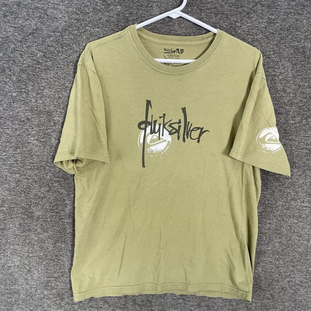 Quiksilver Shirt Mens L Green Logo Graphic T-Shirt Y2K Surf Skate Grunge